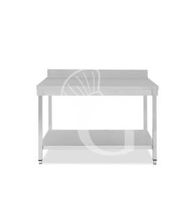 Mesa de acero inoxidable con estante inferior y peto L 1400 mm x P 600 mm x A 965 mm