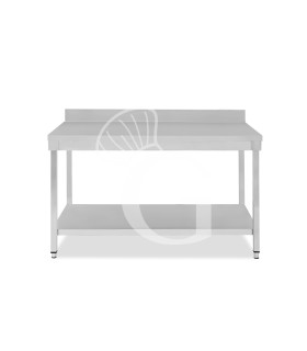 Mesa de acero inoxidable con estante inferior y peto L 1600 mm x P 600 mm x A 965 mm