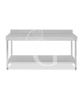 Mesa de acero inoxidable con 1 estante y peto, L 1900 × P 600 × H 965 mm