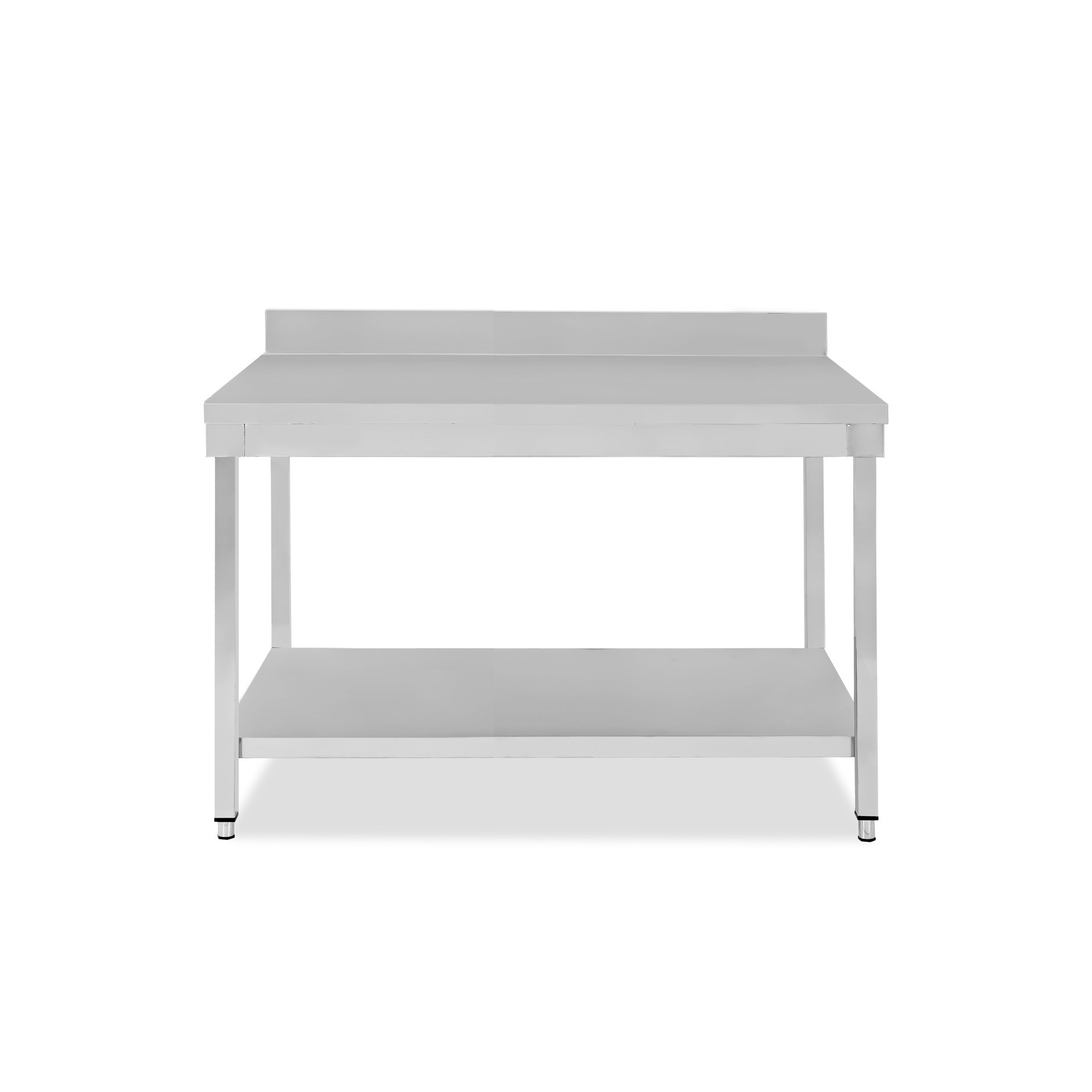 Mesa de acero inoxidable con estante inferior y peto L 1300 mm x P 700 mm x A 965 mm