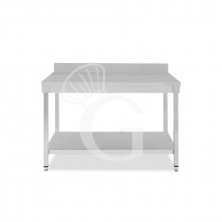 Mesa de acero inoxidable con estante inferior y peto L 1400 mm x P 700 mm x A 965 mm