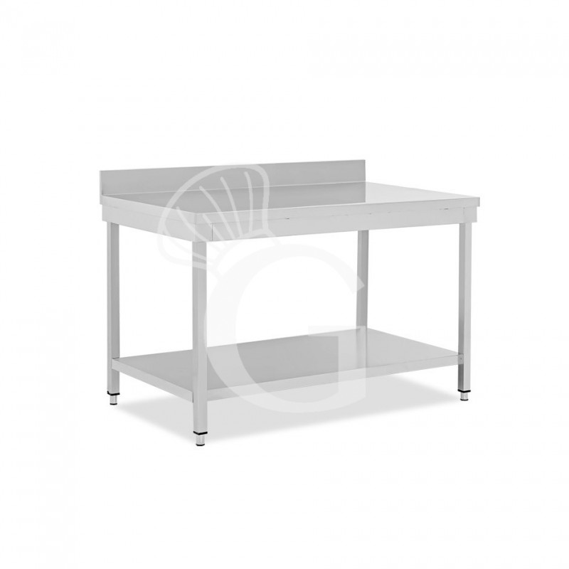 Mesa de acero inoxidable con estante inferior y peto L 1400 mm x P 700 mm x A 965 mm
