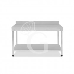 Mesa de acero inoxidable con estante inferior y peto L 1500 mm x P 700 mm x A 965 mm
