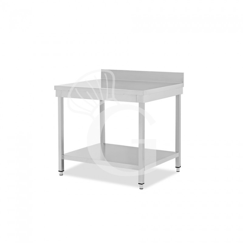 Mesa de acero inoxidable con estante inferior y peto L 600 mm x P 800 mm x A 950 mm