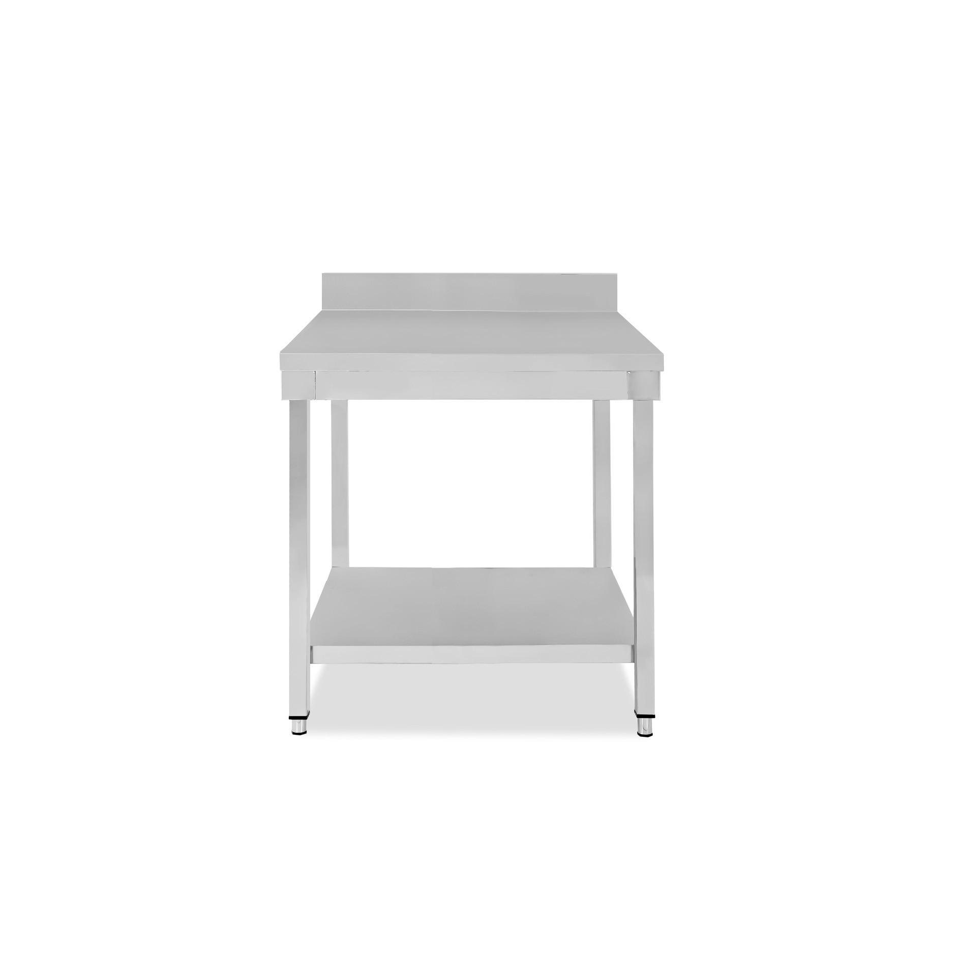 Mesa de acero inoxidable con estante inferior y peto L 600 mm x P 800 mm x A 950 mm