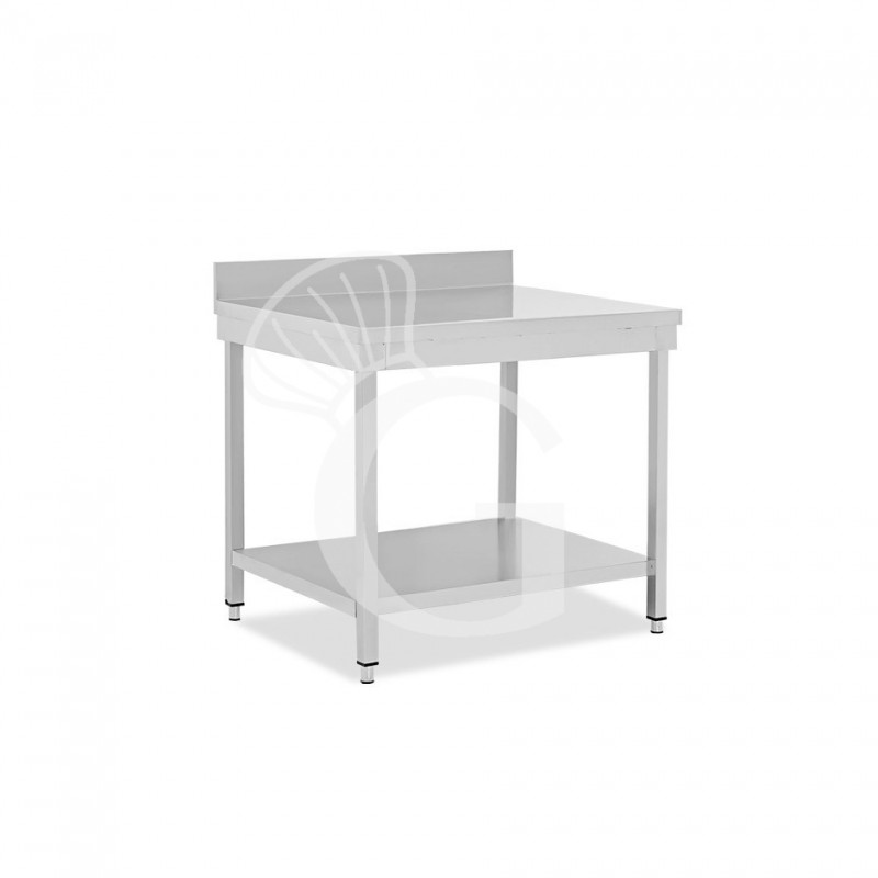 Mesa de acero inoxidable con estante inferior y peto L 600 mm x P 800 mm x A 950 mm