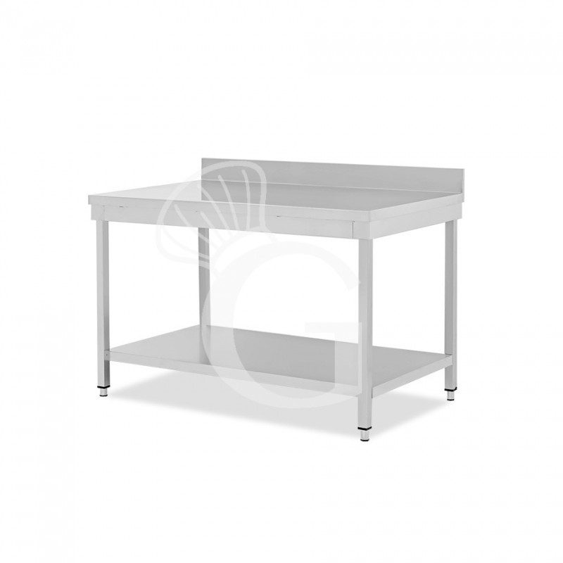 Mesa de acero inoxidable con estante inferior y peto L 1400 mm x P 800 mm x A 965 mm
