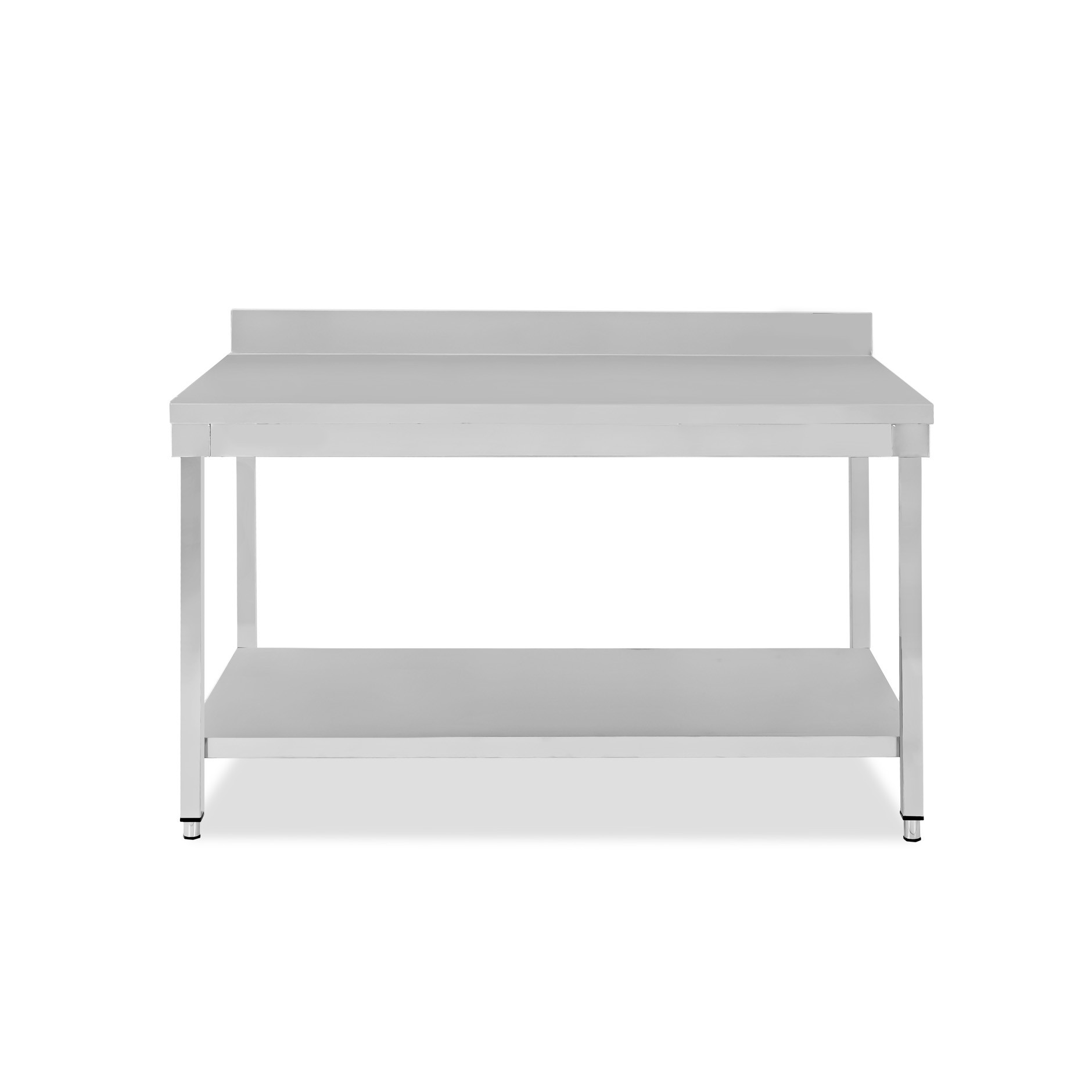 Mesa de acero inoxidable con estante inferior y peto L 1500 mm x P 800 mm x A 965 mm