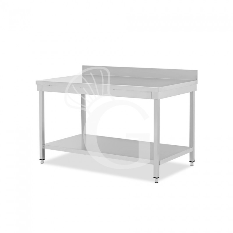 Mesa de acero inoxidable con estante inferior y peto L 1500 mm x P 800 mm x A 965 mm
