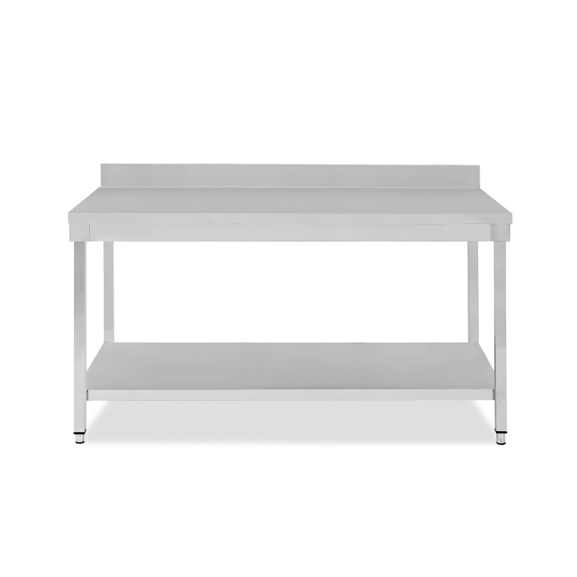 Mesa de acero inoxidable con estante inferior y peto L 1800 mm x P 800 mm x A 965 mm