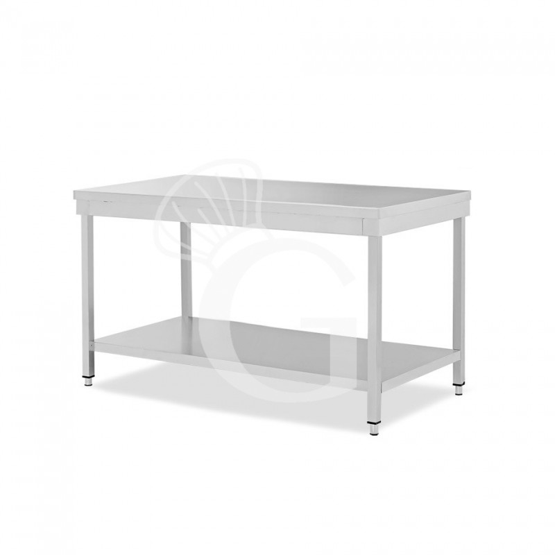 Mesa simple de acero inoxidable con 1 estante, longitud 1800 mm x profundidad 600 mm x altura 865 mm