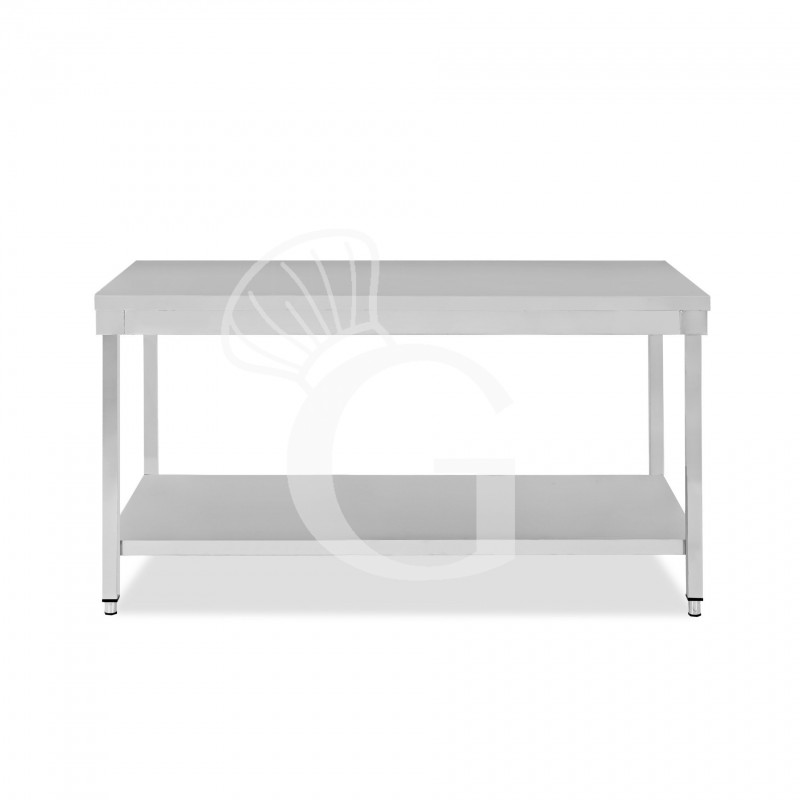 Mesa simple de acero inoxidable con 1 estante, longitud 1800 mm x profundidad 600 mm x altura 865 mm