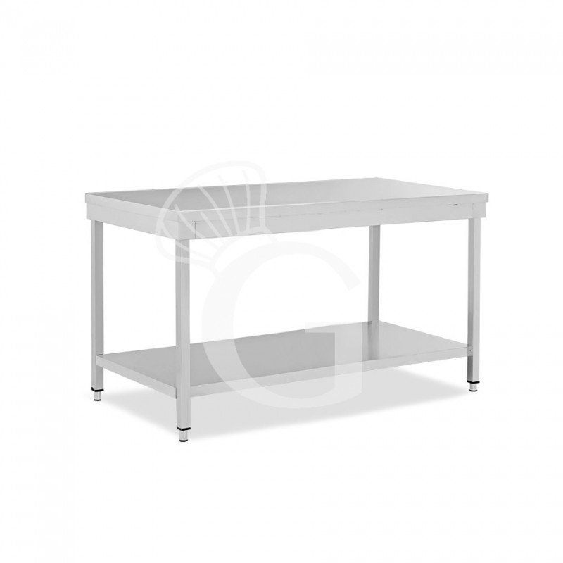 Mesa simple de acero inoxidable con 1 estante, longitud 1800 mm x profundidad 600 mm x altura 865 mm