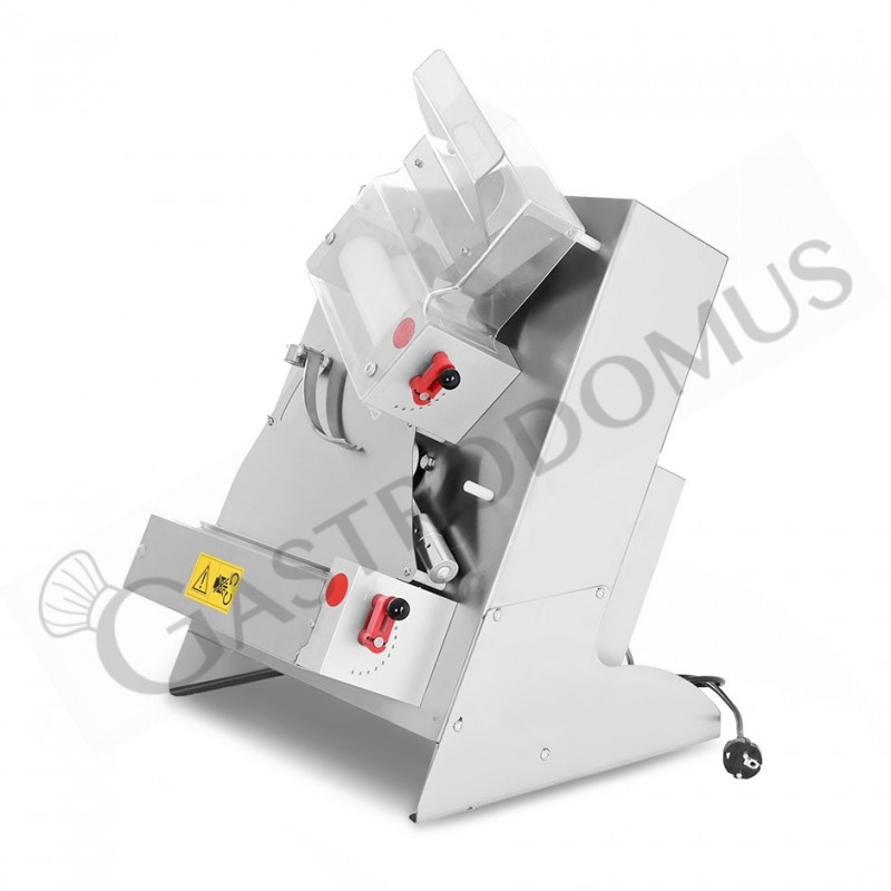 Extendedora de pizza de rodillos oblicuos de HDPE de 14/29 cm de diámetro, arranque automático.