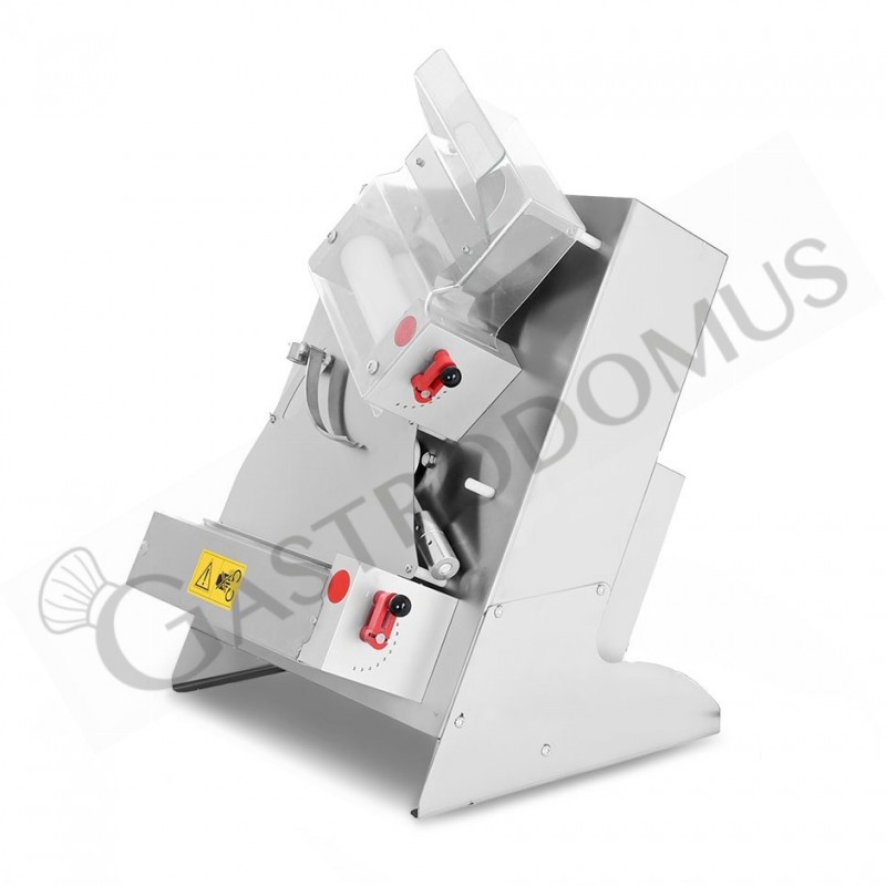Extendedora de pizza de rodillos oblicuos de HDPE de 14/29 cm de diámetro, arranque automático.