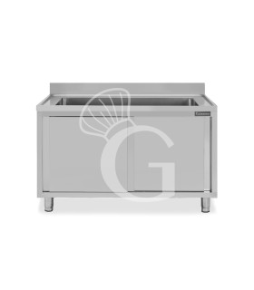Fregadero para ollas con mueble inox 2 puertas correderas, peto, 1 cuba L 1200 mm x P 600 mm x A 950 mm