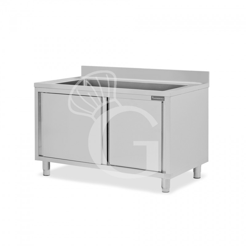 Fregadero para ollas con mueble inox 2 puertas correderas, peto, 1 cuba L 1200 mm x P 700 mm x A 950 mm