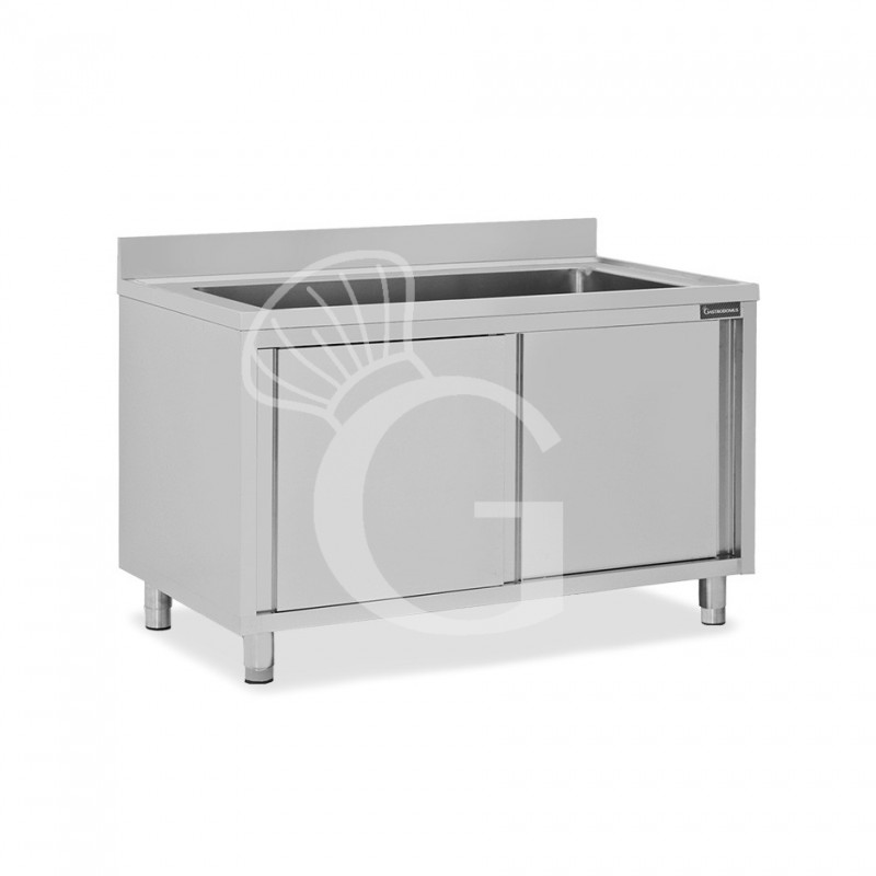 Fregadero para ollas con mueble inox 2 puertas correderas, peto, 1 cuba L 1200 mm x P 700 mm x A 950 mm