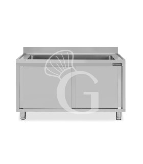 Fregadero para ollas con mueble inox 2 puertas correderas, peto, 1 cuba L 1000 mm x P 600 mm x A 950 mm