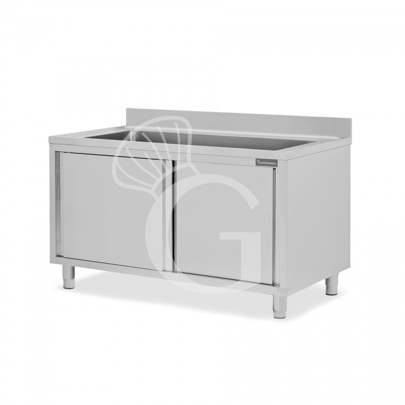 Fregadero para ollas con mueble inox 2 puertas correderas, peto, 1 cuba L 1600 mm x P 700 mm x A 950 mm