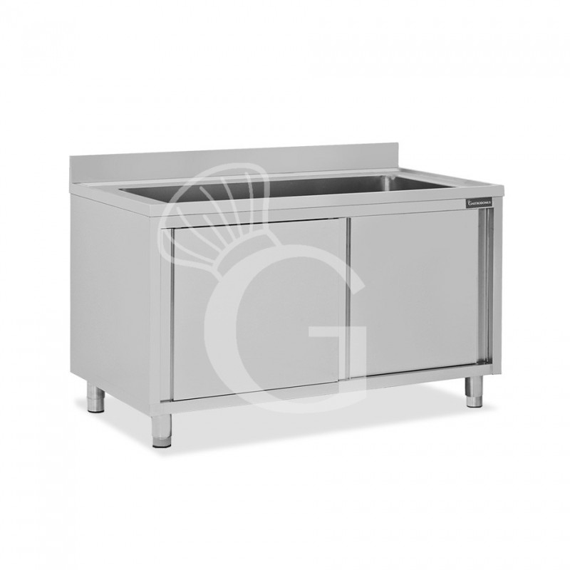 Fregadero para ollas con mueble inox 2 puertas correderas, peto, 1 cuba L 1600 mm x P 700 mm x A 950 mm