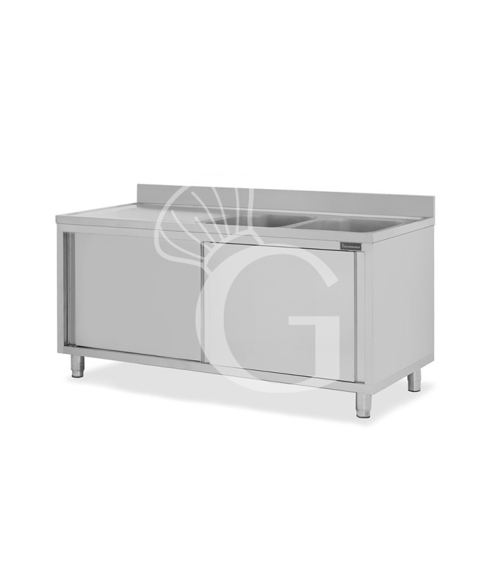 Fregadero con mueble inox con 2 puertas correderas, 2 cubetas, escurridor a la izquierda y peto L 2000 mm x P 700 mm x A 950 mm