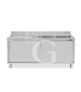Fregadero con mueble inox con 2 puertas correderas, 2 cubetas, escurridor a la izquierda y peto L 2000 mm x P 700 mm x A 950 mm