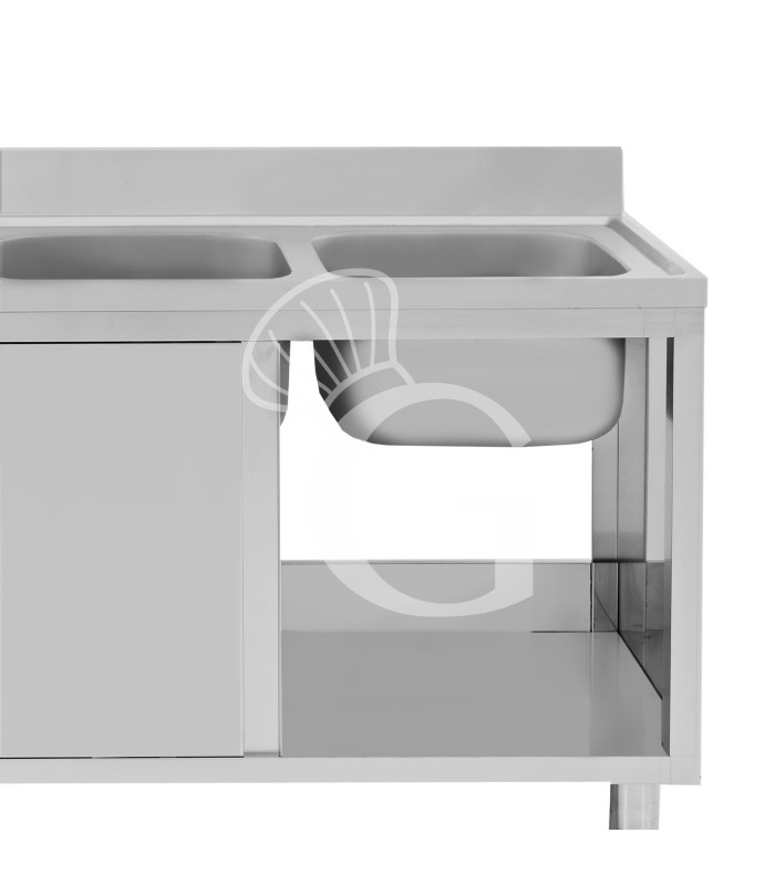 Fregadero con mueble inox con 2 puertas correderas, 2 cubetas, escurridor a la izquierda y peto L 2000 mm x P 700 mm x A 950 mm