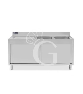 Fregadero con mueble 2 puertas correderas, 2 cubetas, escurridor a la izquierda y peto L1600mmxP700mmxA965mm agujero grifo Ø32mm