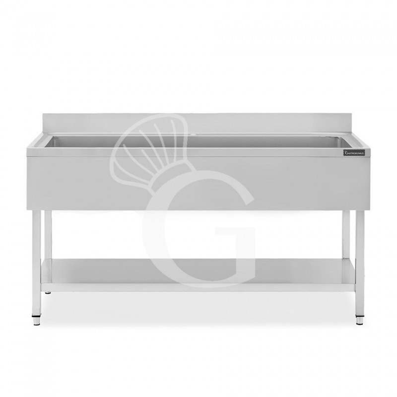 Fregadero para ollas de acero inoxidable con 1 estante, peto trasero, 1 cuba L 2000 mm x P 700 mm x A 950 mm Fregadero para ollas de acero inoxidable con 1 estante, peto trasero, 1 cuba L 2000 mm x P 700 mm x A 950 mm