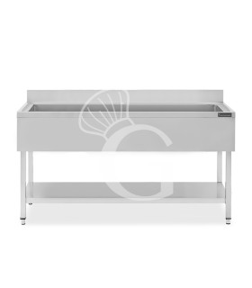Fregadero para ollas de acero inoxidable con 1 estante, peto trasero, 1 cuba L 1800 mm x P 700 mm x A 950 mm