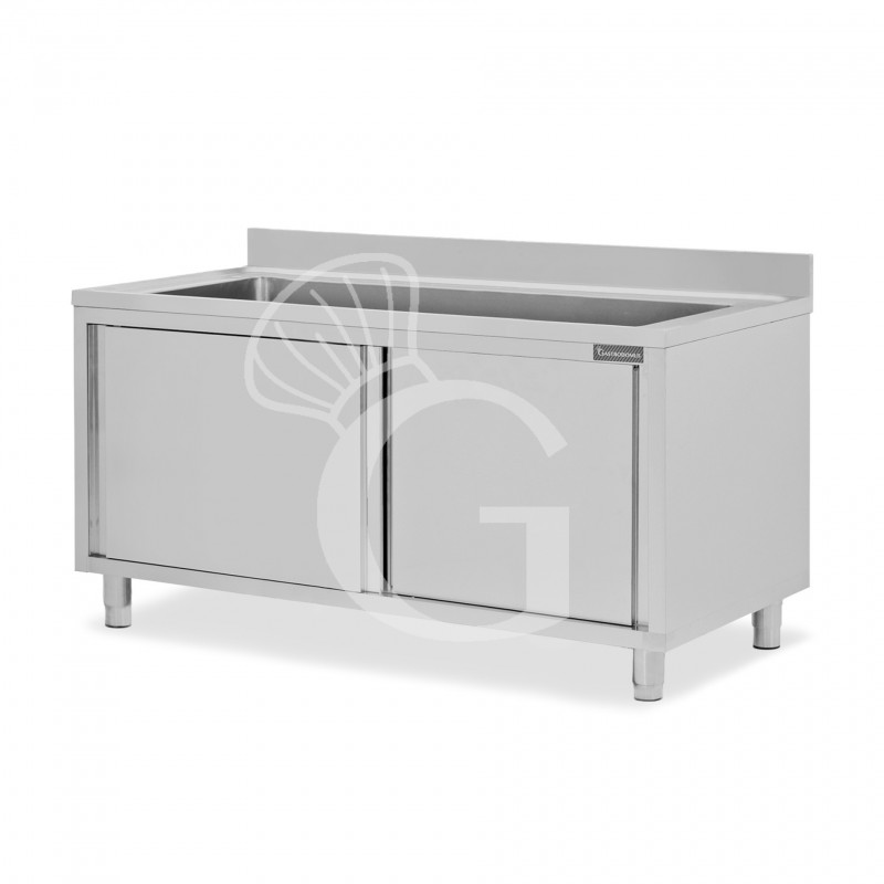 Fregadero para ollas con mueble inox 2 puertas correderas, peto, 1 cuba L 2000 mm x P 600 mm x A 950 mm