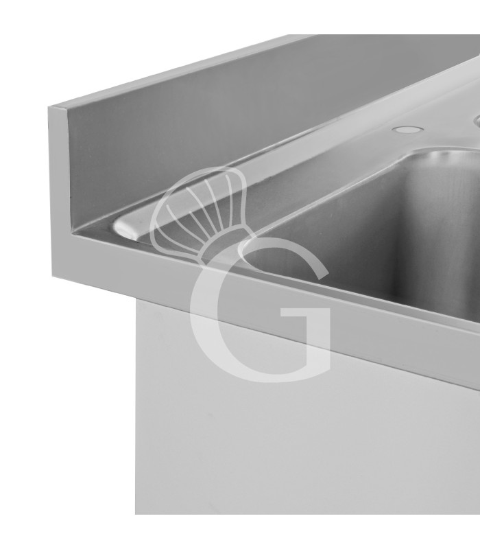 Fregadero de acero inoxidable con 1 estante, peto, 2 cubetas L 1000 mm x P 600 mm x A 965 mm -con agujero para el grifo Ø 32 mm