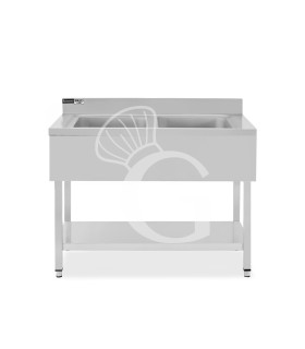 Fregadero inox 1 estante, peto trasero, 2 cubas, L1100mmxP700mmxA965mm-agujero para el grifo Ø 32 mm