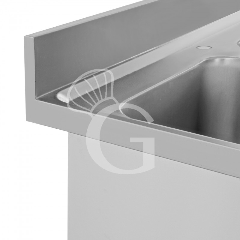 Fregadero inox 1 estante, peto trasero, 2 cubas, L1100mmxP700mmxA965mm-agujero para el grifo Ø 32 mm