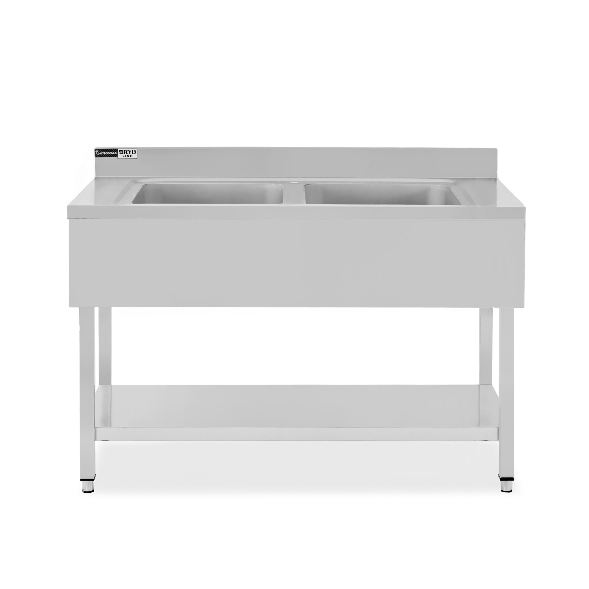 Fregadero inox 1 estante, peto, 2 cubas L1300mmxP600mmxA965mm-agujero para el grifo Ø 32 mm