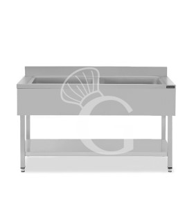 Fregadero de acero inoxidable con 1 estante, peto, 2 cubetas L 1800 mm x P 600 mm x A 950 mm