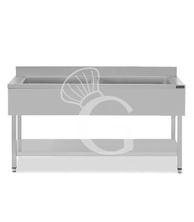 Fregadero de acero inoxidable con 1 estante, peto, 2 cubas L 2000 mm x P 700 mm x A 950 mm