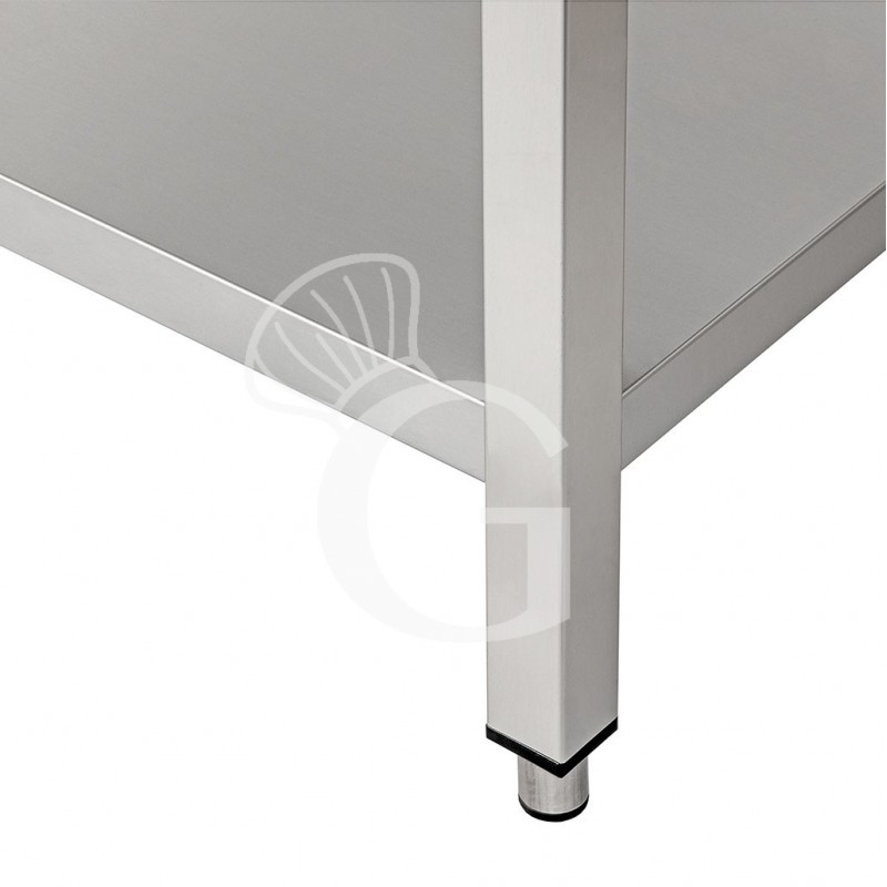 Mesa de acero inoxidable con 2 estantes y peto L 700 mm x P 600 mm x A 950 mm