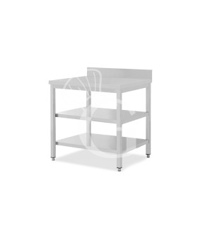 Mesa de acero inoxidable con 2 estantes y peto L 800 mm x P 800 mm x A 950 mm