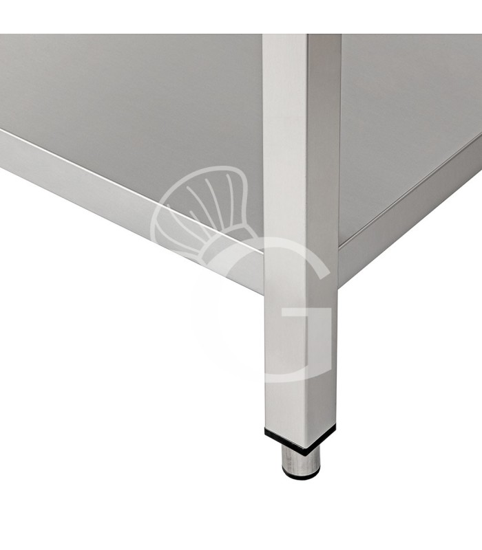 Mesa de acero inoxidable con 2 estantes y peto L 900 mm x P 600 mm x A 950 mm