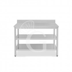 Mesa de acero inoxidable con 2 estantes y peto L 1200 mm x P 600 mm x A 965 mm