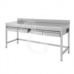 Mesa de acero inoxidable con 4 cajones y peto L 2000 mm x P 800 mm x A 965 mm