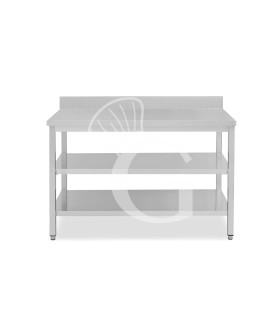 Mesa de acero inoxidable con 2 estantes y peto L 1600 mm x P 800 mm x A 965 mm