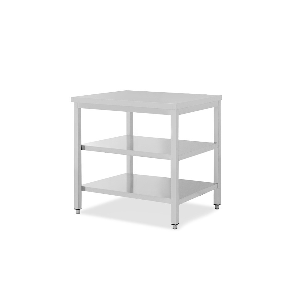 Mesa de acero inoxidable con 2 estantes L 800 mm x P 800 mm x A 850 mm