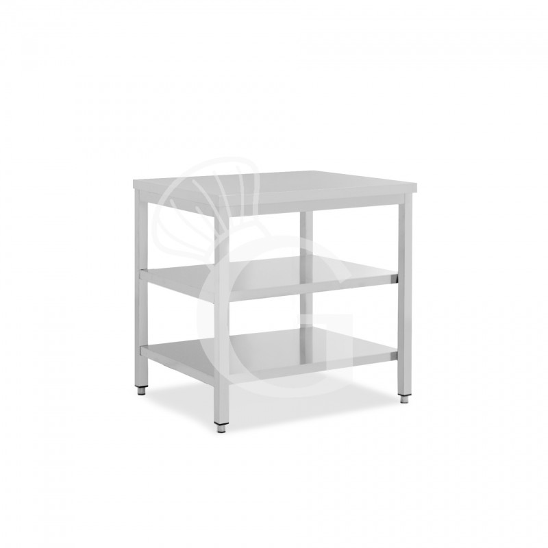 Mesa de acero inoxidable con 2 estantes L 900 mm x P 800 mm x A 850 mm