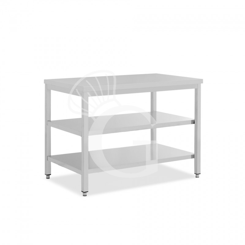 Mesa de acero inoxidable con 2 estantes L 1300 mm x P 700 mm x A 865 mm