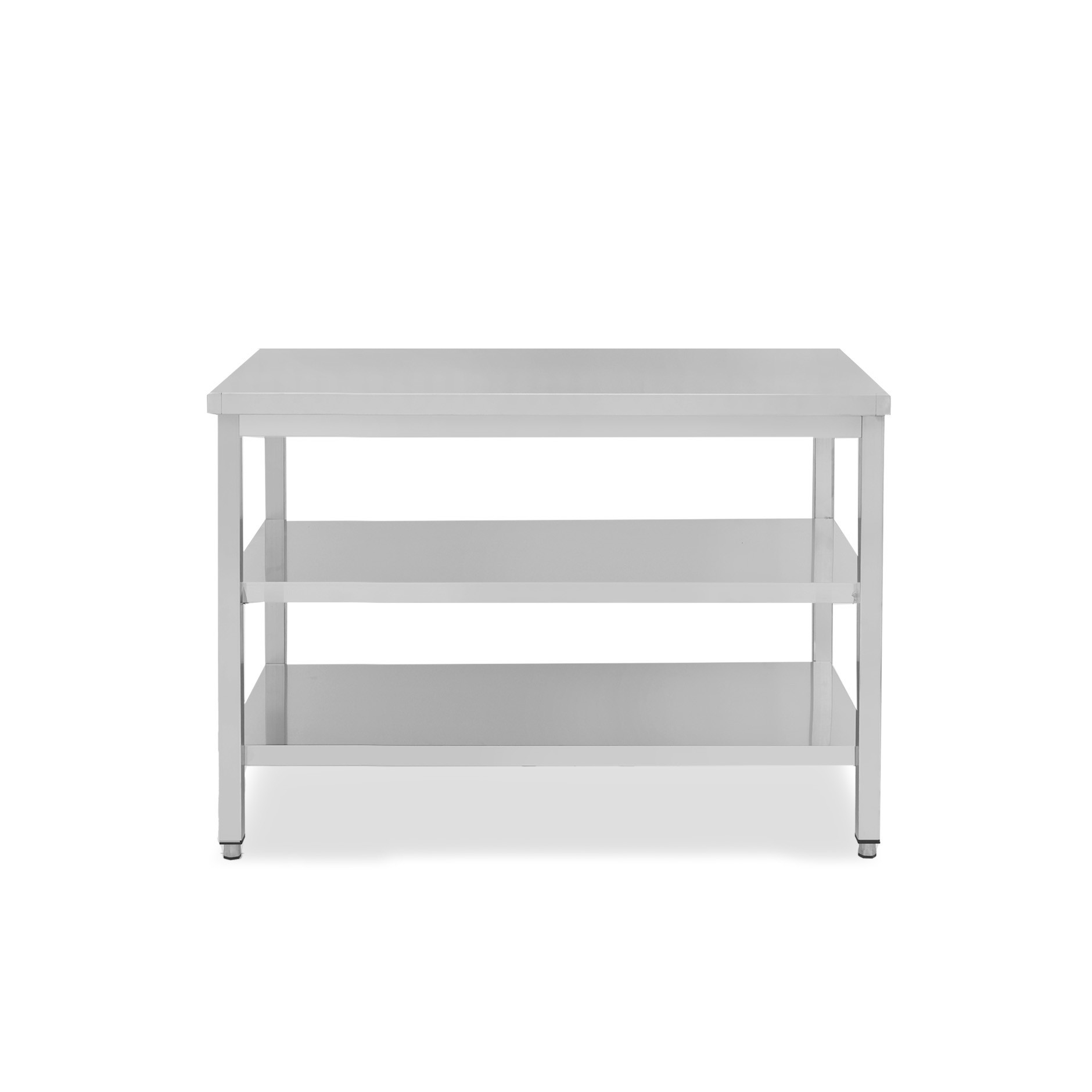 Mesa de acero inoxidable con 2 estantes, L 1300 mm × P 800 mm × H 865 mm
