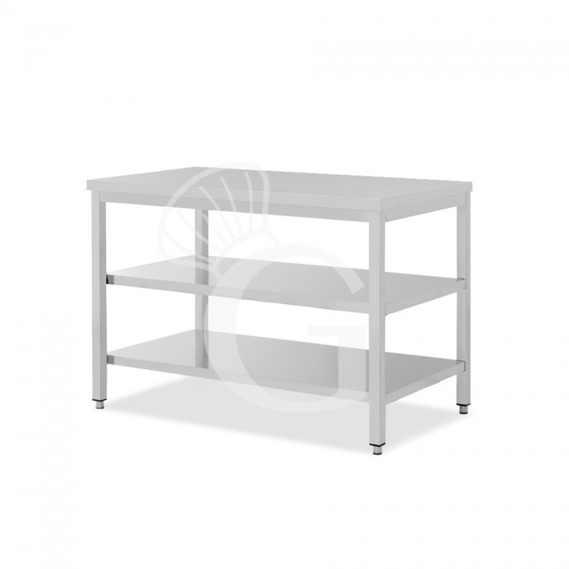Mesa de acero inoxidable con 2 estantes L 1400 mm x P 700 mm x A 865 mm