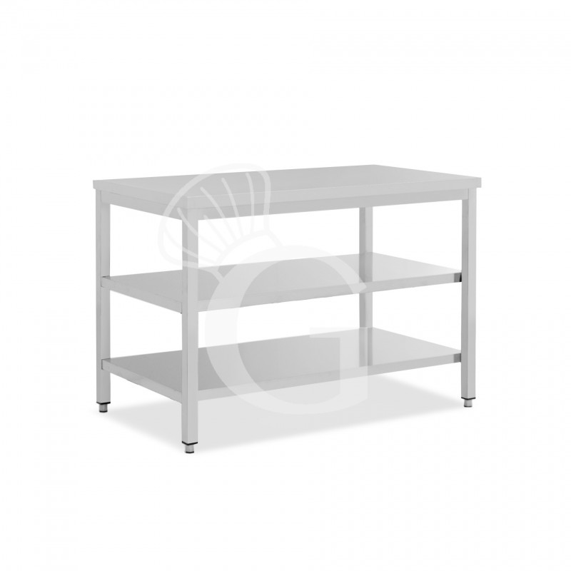 Mesa de acero inoxidable con 2 estantes L 1400 mm x P 800 mm x A 865 mm